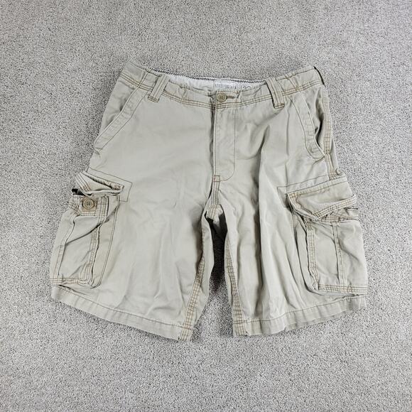 Aeropostale Cargo Shorts Mens 32 Cream Distressed Baggy Cotton Pockets Y2K - Picture 12 of 12